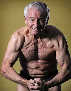 middle aged elderly body building weight lifting