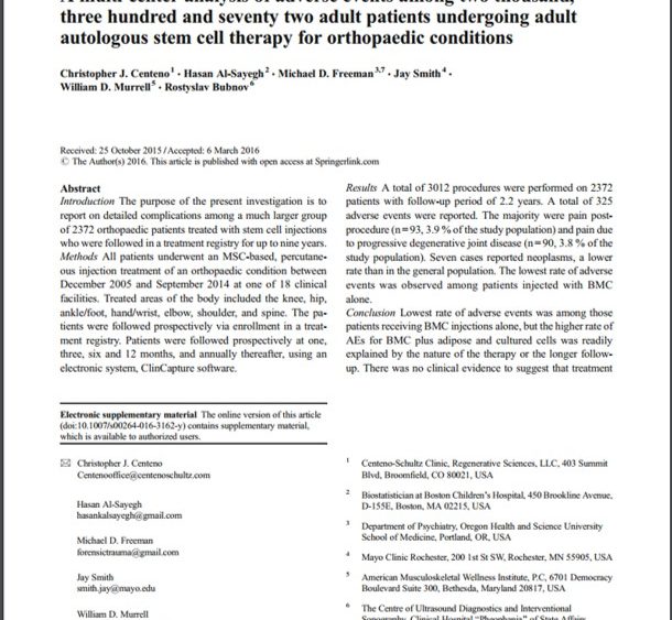 Regenexx Publishes World’s Largest Stem Cell Safety Paper!