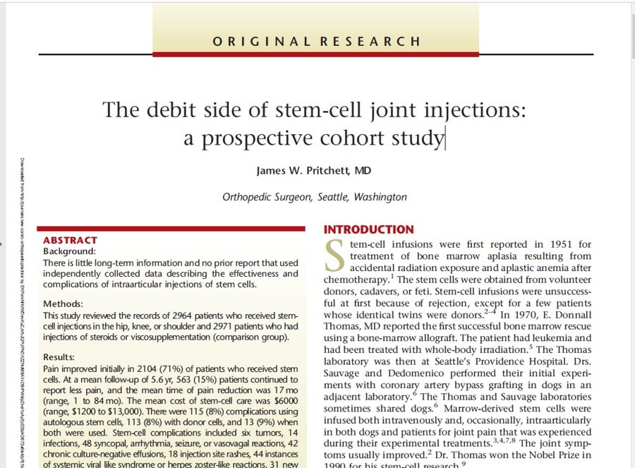pritchett stem cell injection study