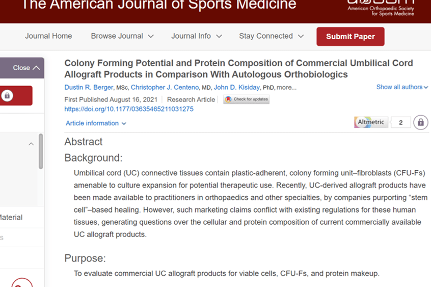 Our Latest Paper on Umbilical Cord “Stem Cell” Products Gets Published!