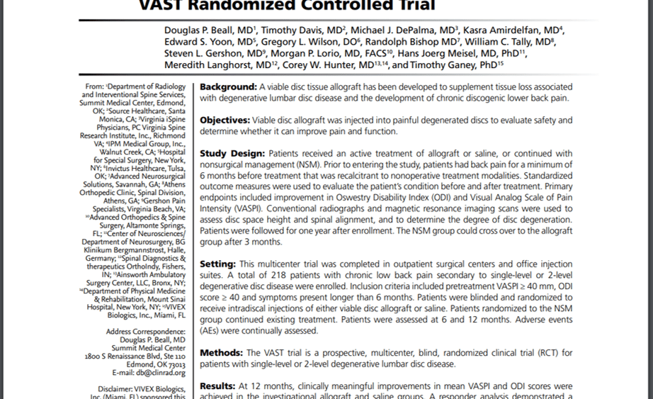 The New VAST Trial Results on VIA Disc