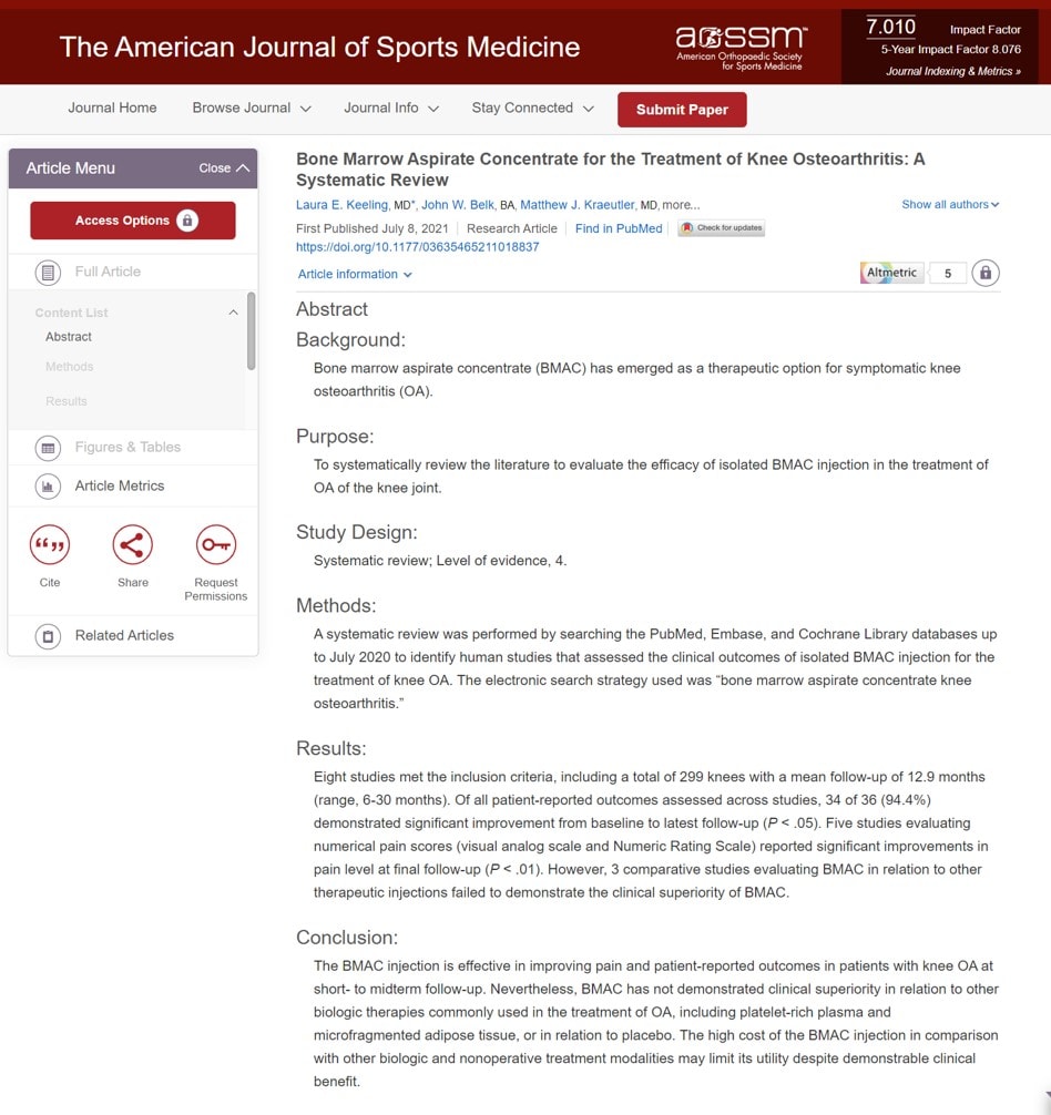 bone marrow knee osteoarthrtitis keeling et al american journal of sports medicine